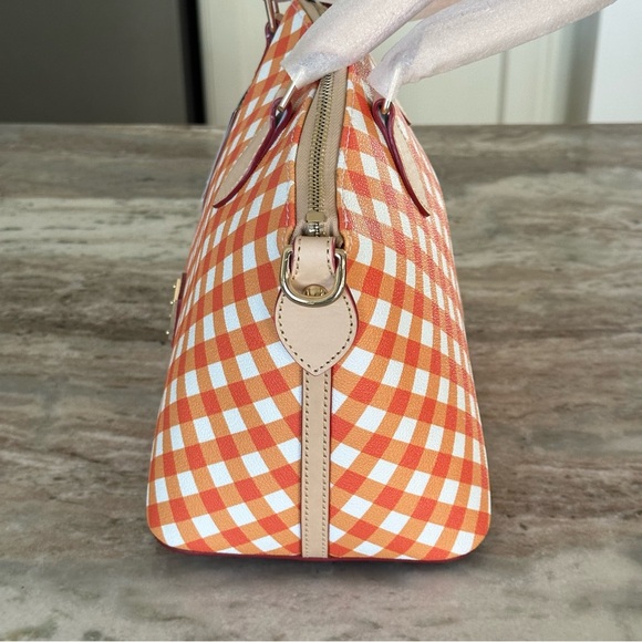 Dooney & Bourke Orange and White Gingham Geena Satchel Purse - Picture 5 of 17